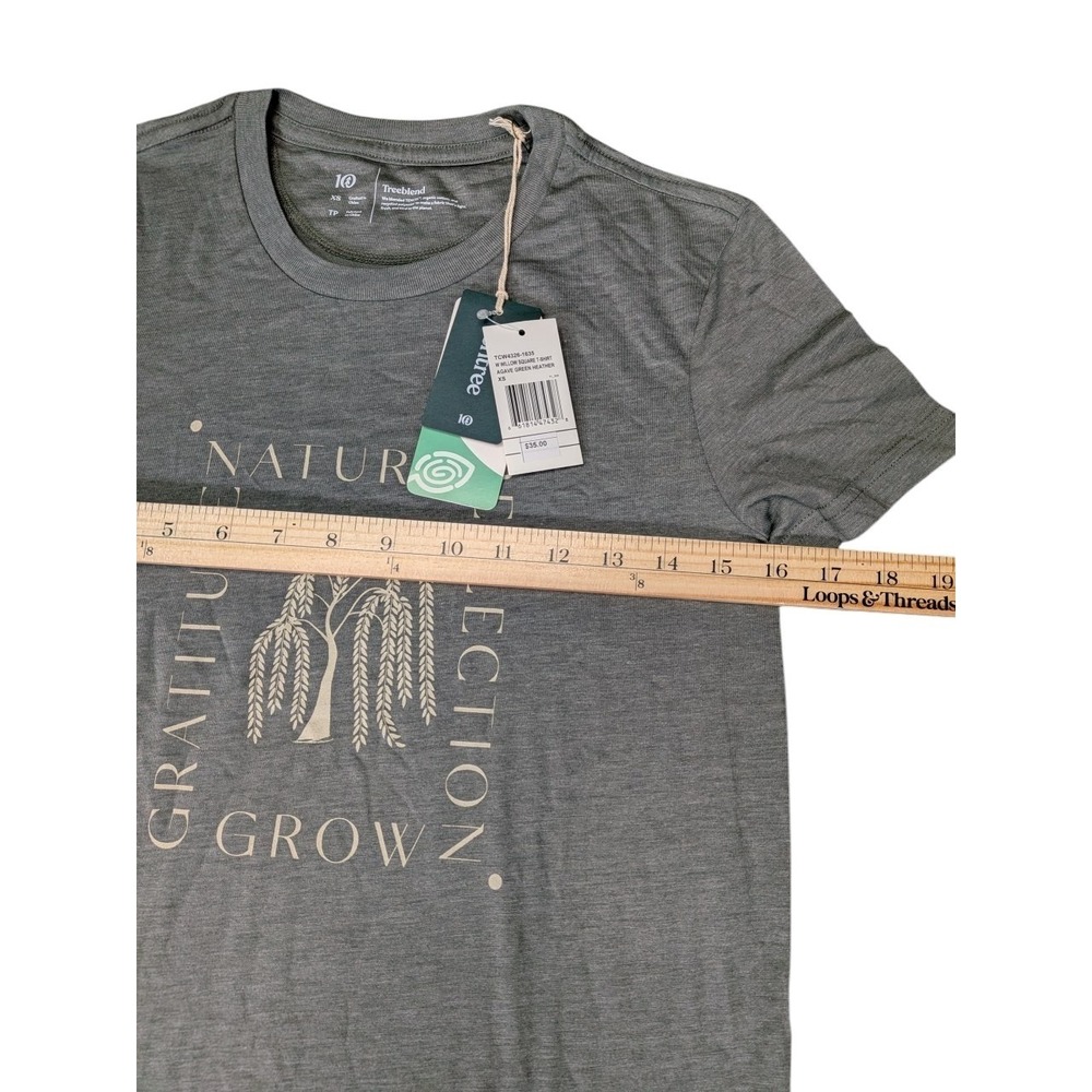 tentree Women XS Willow Square T-Shirt Agave Green Heather Nature Graphic NWT - Picture 7 of 8